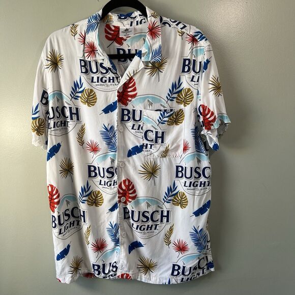 Anheuser Busch Men's Tropical Hawaiian Shirt White, Short Sleeve, Busch Light - Picture 1 of 14
